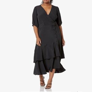 NWT City Chic Dress Delight ruffle black dress puff sleeve v-neck button plus 22